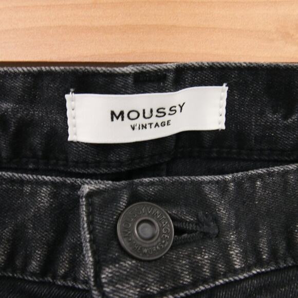 Moussy Jeans Black Alhambra Flare Distressed High Rise Faded Leather Size 30 - Picture 14 of 16